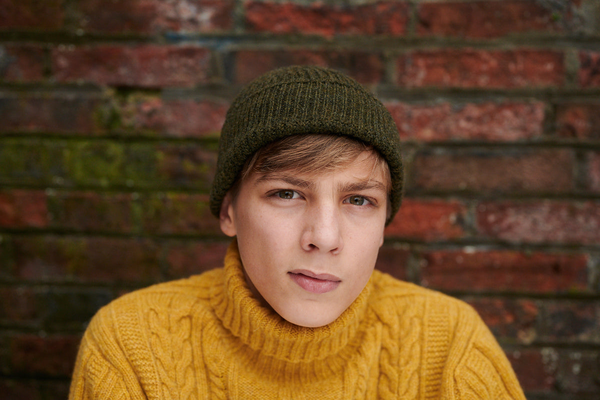 Fisherman Knit Beanie Hat with Cashmere