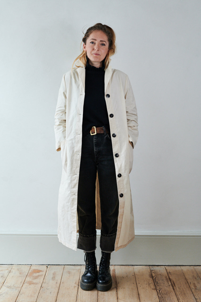 Women's Dry Waxed Duster Coat in Cream